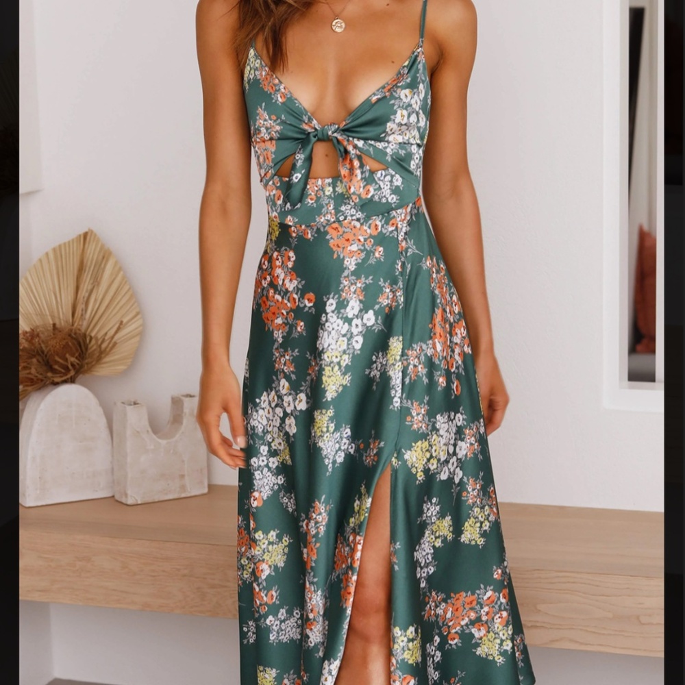 Green Satin Floral Dress
